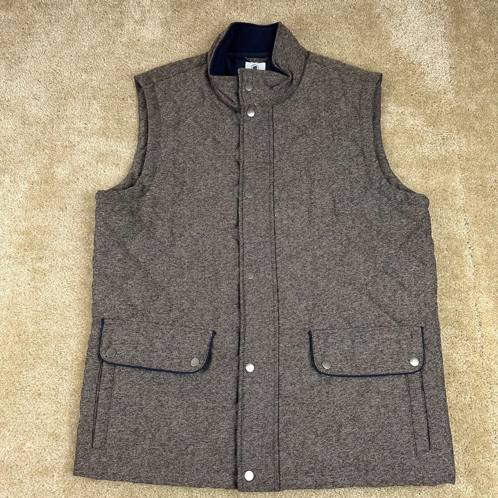 Southern Proper Quilted Vest Mens XL brown Herringbone Down Filled full zip